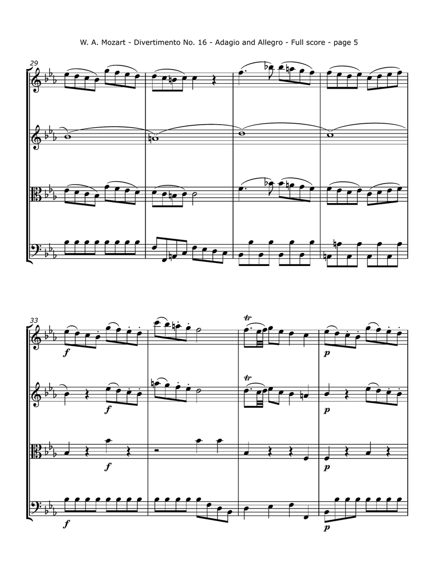 Mozart, W. A. - Divertimento No. 16, K. 289 Arranged for String Quartet String Quartet scores gallery preview page 5