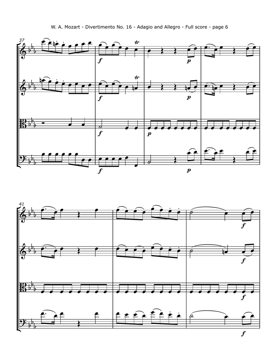 Mozart, W. A. - Divertimento No. 16, K. 289 Arranged for String Quartet String Quartet scores gallery preview page 6