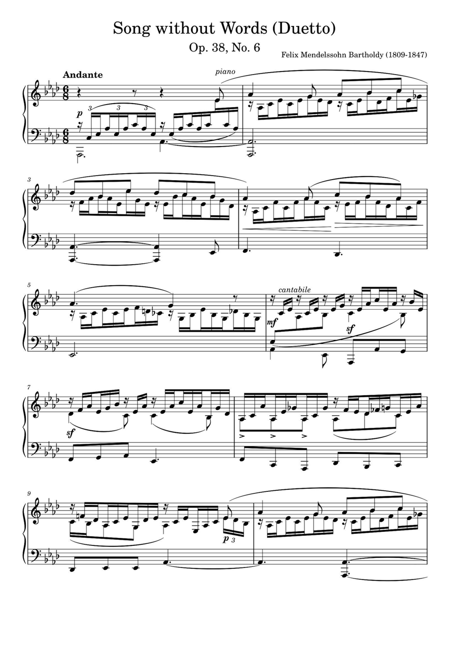 Song without Words - Felix Mendelssohn Piano Solo scores gallery preview page 1