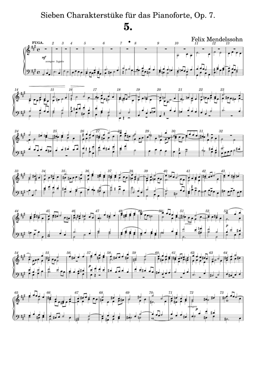Sieben Charakterstücke, Op.7 No. 5 Ernst und mit steigender Lebhaftigkeit - Felix Mendelssohn Piano Solo scores gallery preview page 1