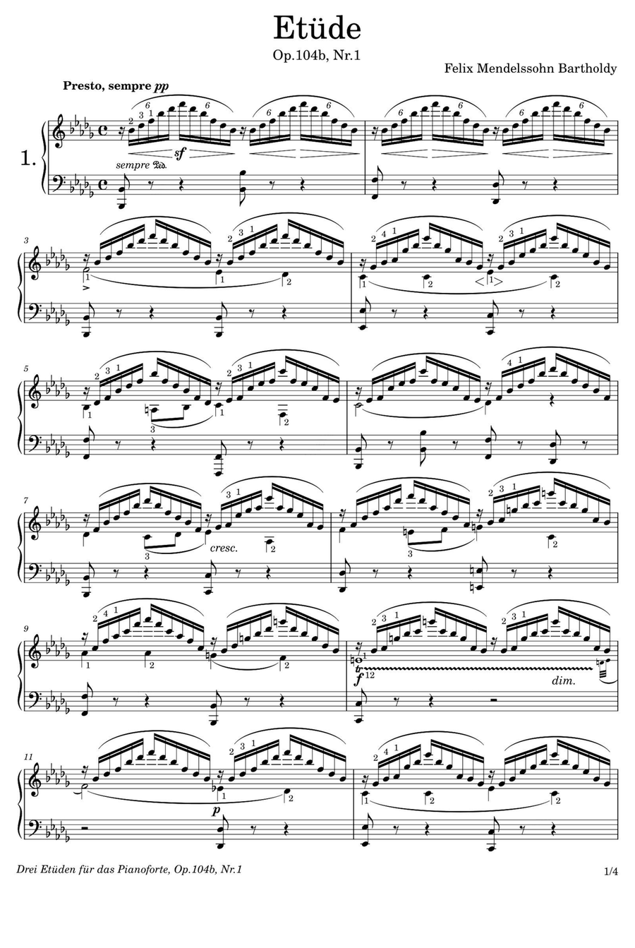 Etüde, Op.104b, Nr.1 – Felix Mendelssohn Piano Solo scores gallery preview page 1