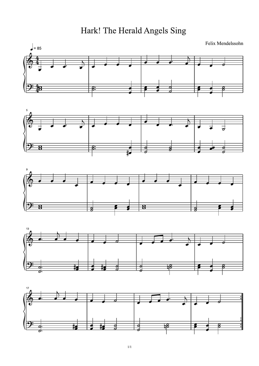 Hark! The Herald Angels Sing - Felix Mendelssohn Piano Solo scores gallery preview page 1