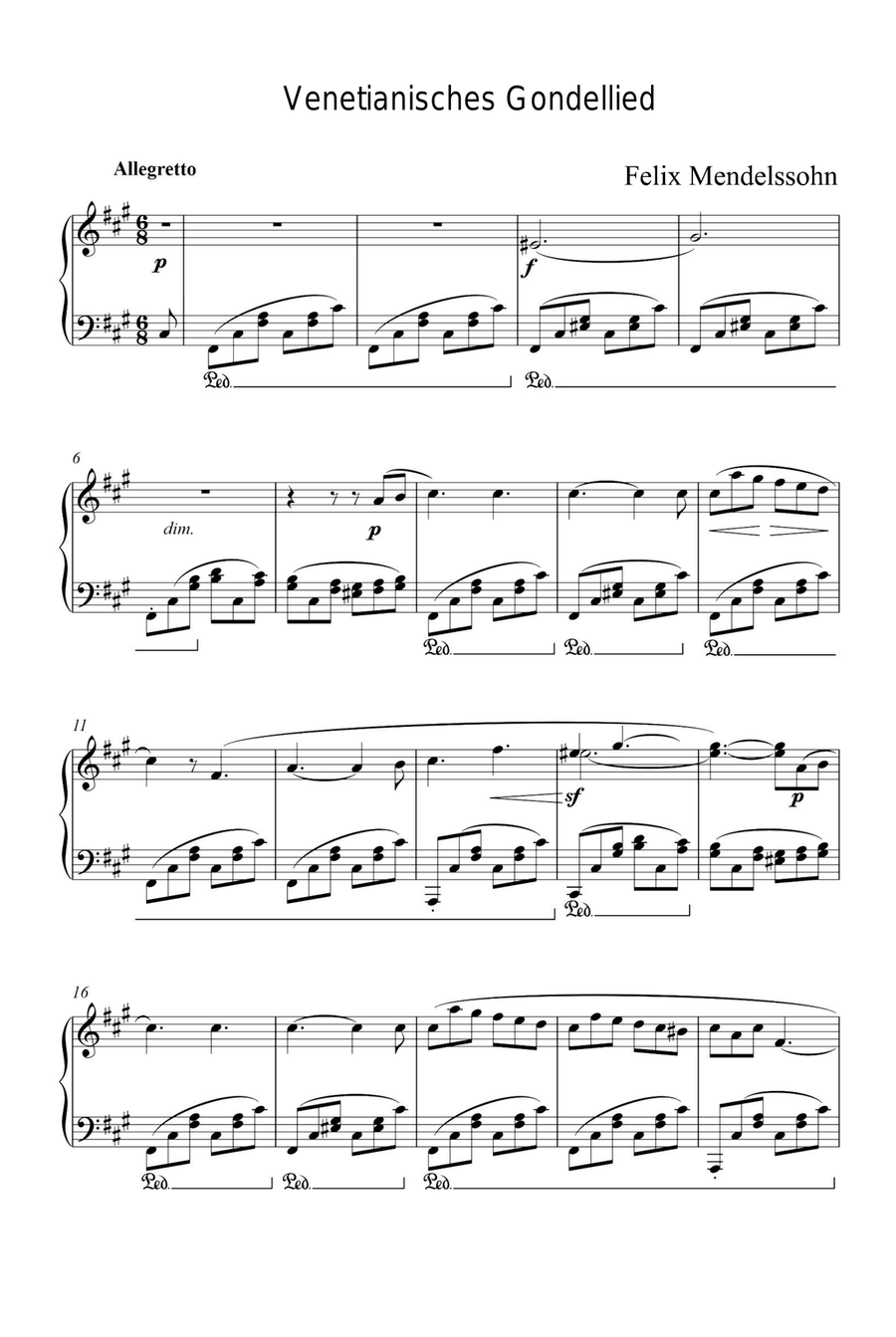 Venetianisches Gondellied - Felix Mendelssohn Piano Solo scores gallery preview page 1