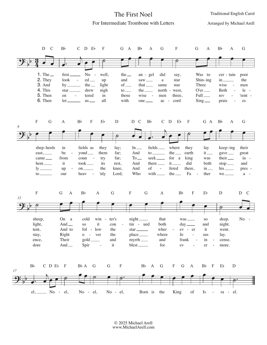 The First Noel for Trombone Bass Trombone scores gallery preview page 1