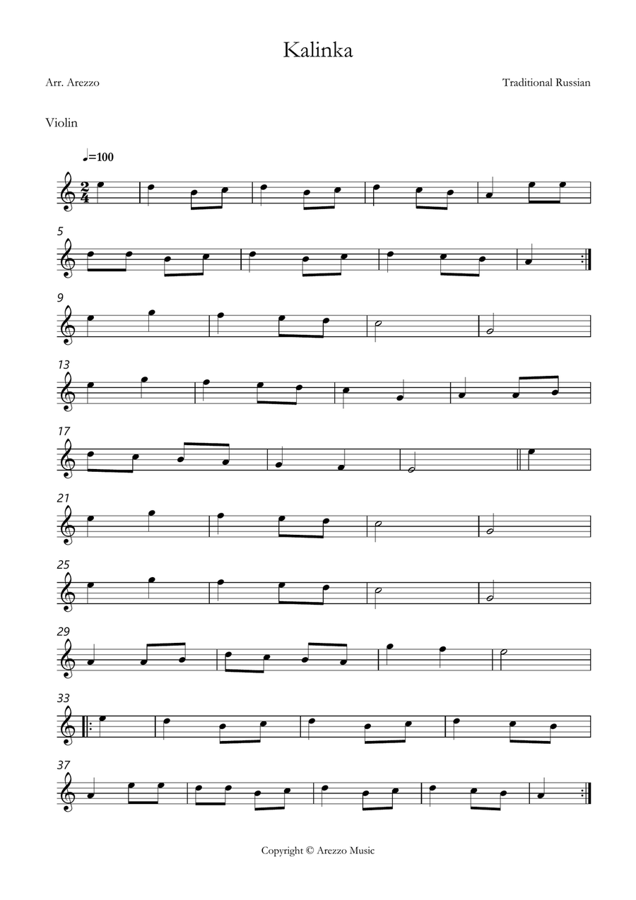 kalinka russian folk song easy violin and cello sheet music String Duet scores gallery preview page 2