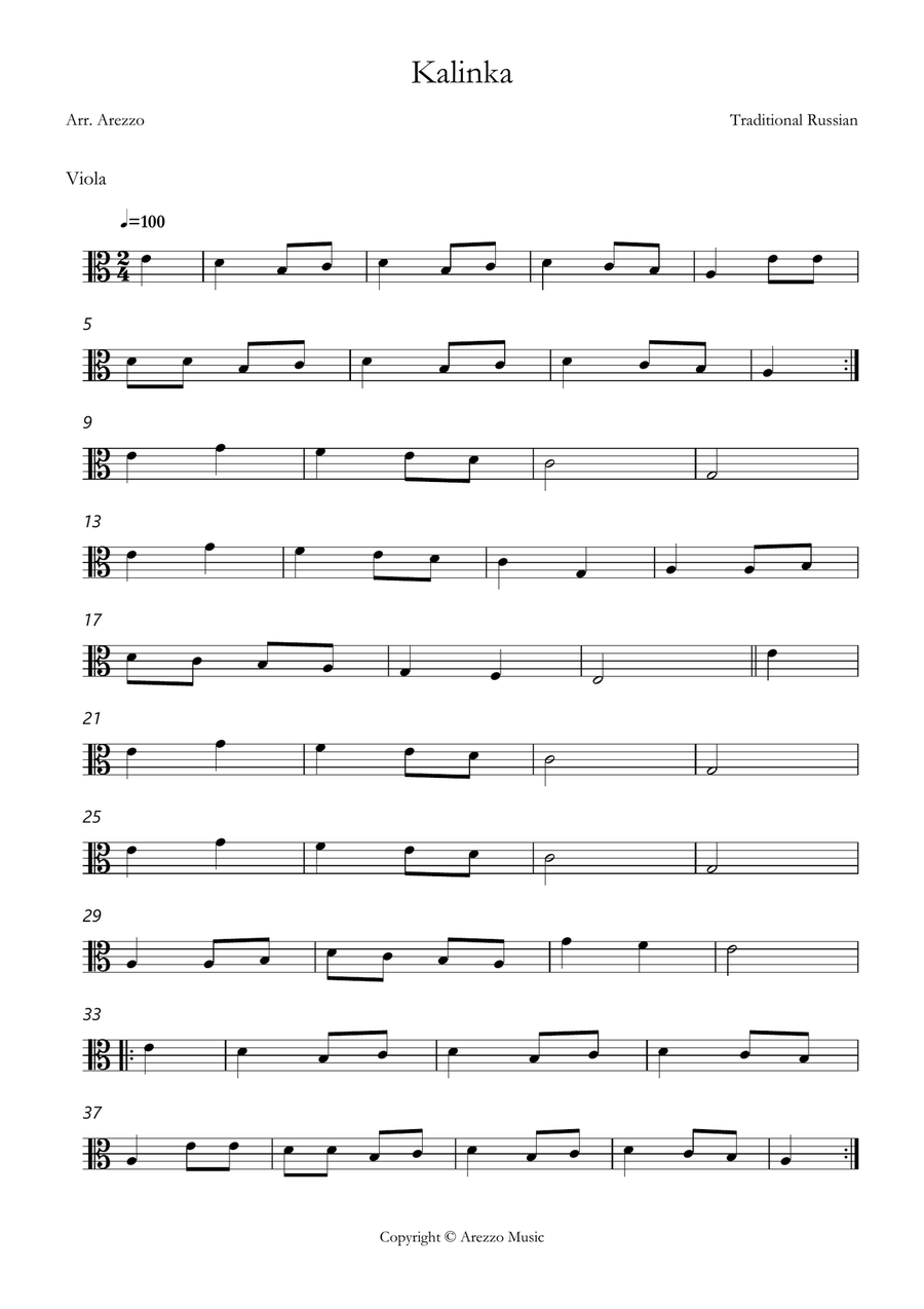 kalinka russian folk song easy Viola and Trombone sheet music Chamber Music scores gallery preview page 2