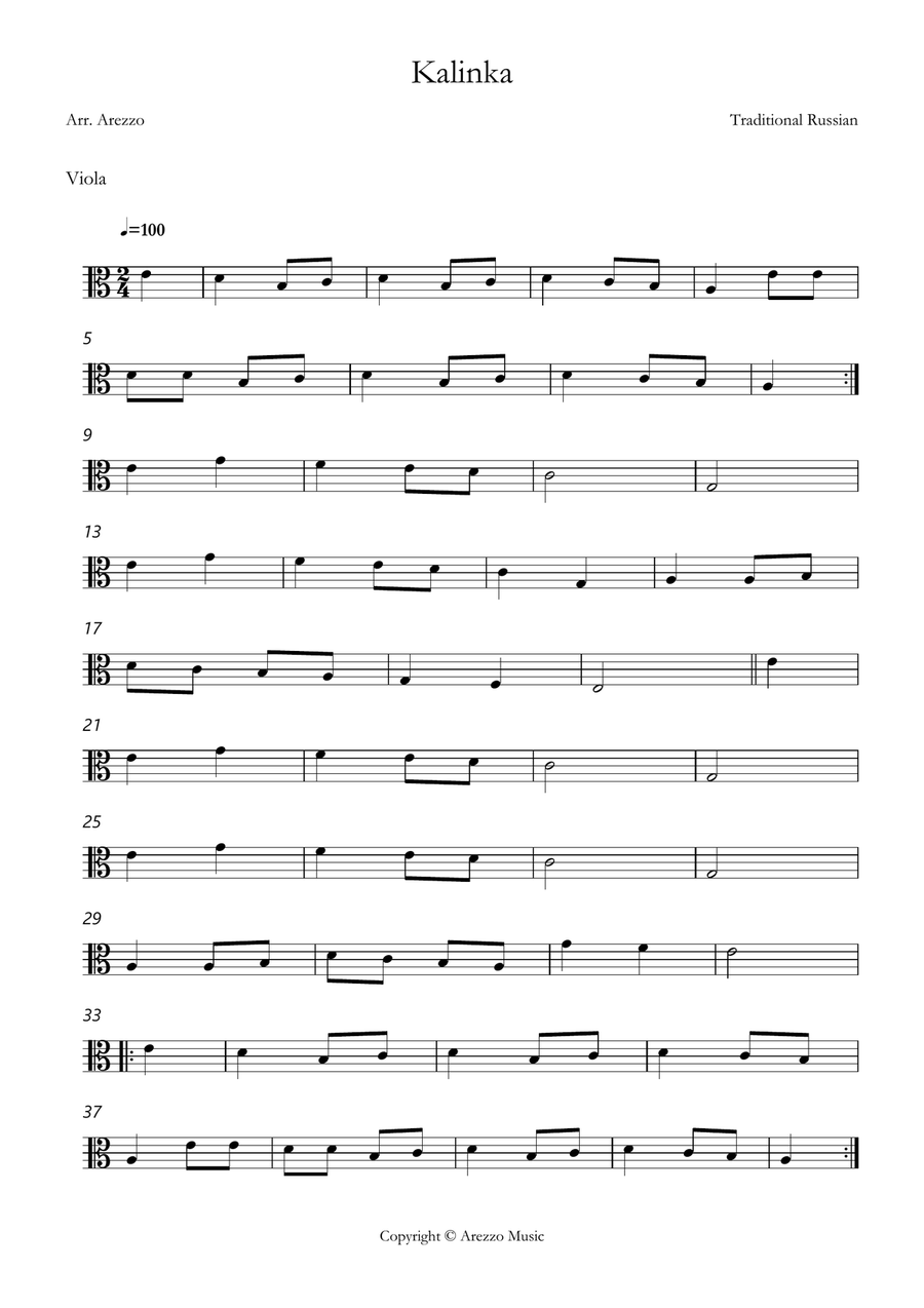 kalinka russian folk song easy Viola and Cello sheet music String Duet scores gallery preview page 2