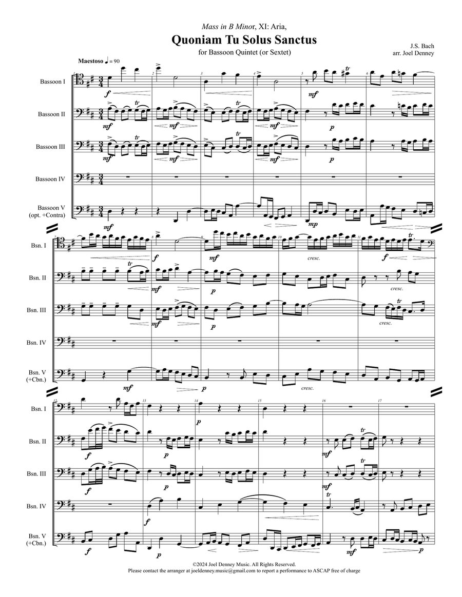 Bassoon Quintet: Bach Mass in B Minor, XI. Aria, 
