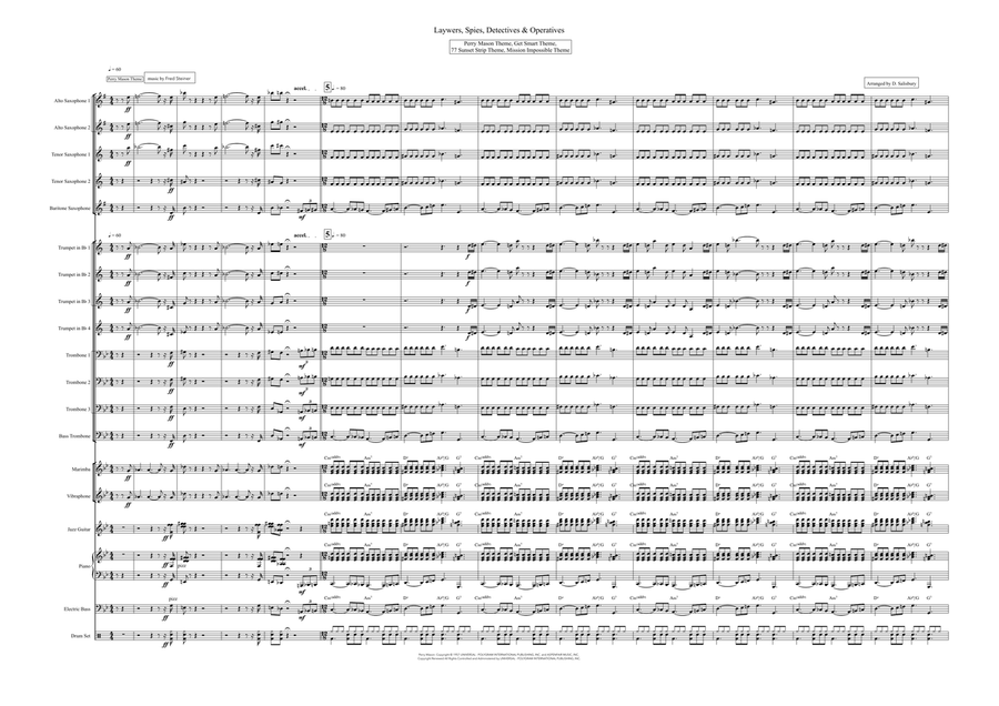Medley: Perry Mason Theme with Get Smart, 77 Sunset Strip, and Mission: Impossible Theme (Mission... Jazz Ensemble scores gallery preview page 1