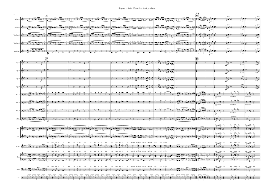 Medley: Perry Mason Theme with Get Smart, 77 Sunset Strip, and Mission: Impossible Theme (Mission... Jazz Ensemble scores gallery preview page 4