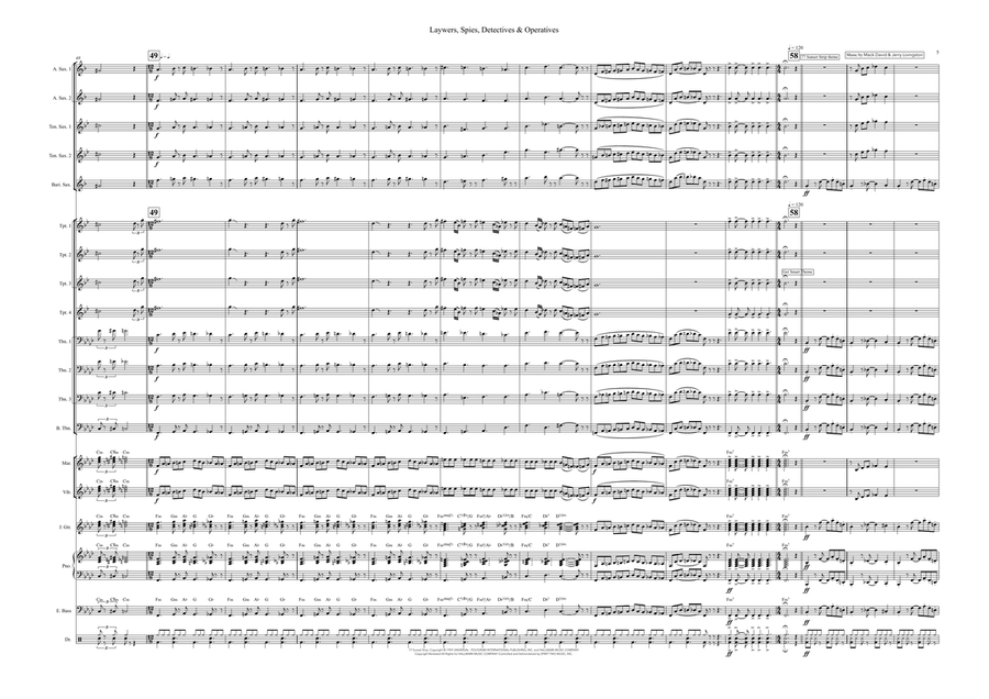 Medley: Perry Mason Theme with Get Smart, 77 Sunset Strip, and Mission: Impossible Theme (Mission... Jazz Ensemble scores gallery preview page 5