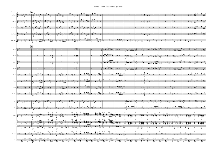 Medley: Perry Mason Theme with Get Smart, 77 Sunset Strip, and Mission: Impossible Theme (Mission... Jazz Ensemble scores gallery preview page 6