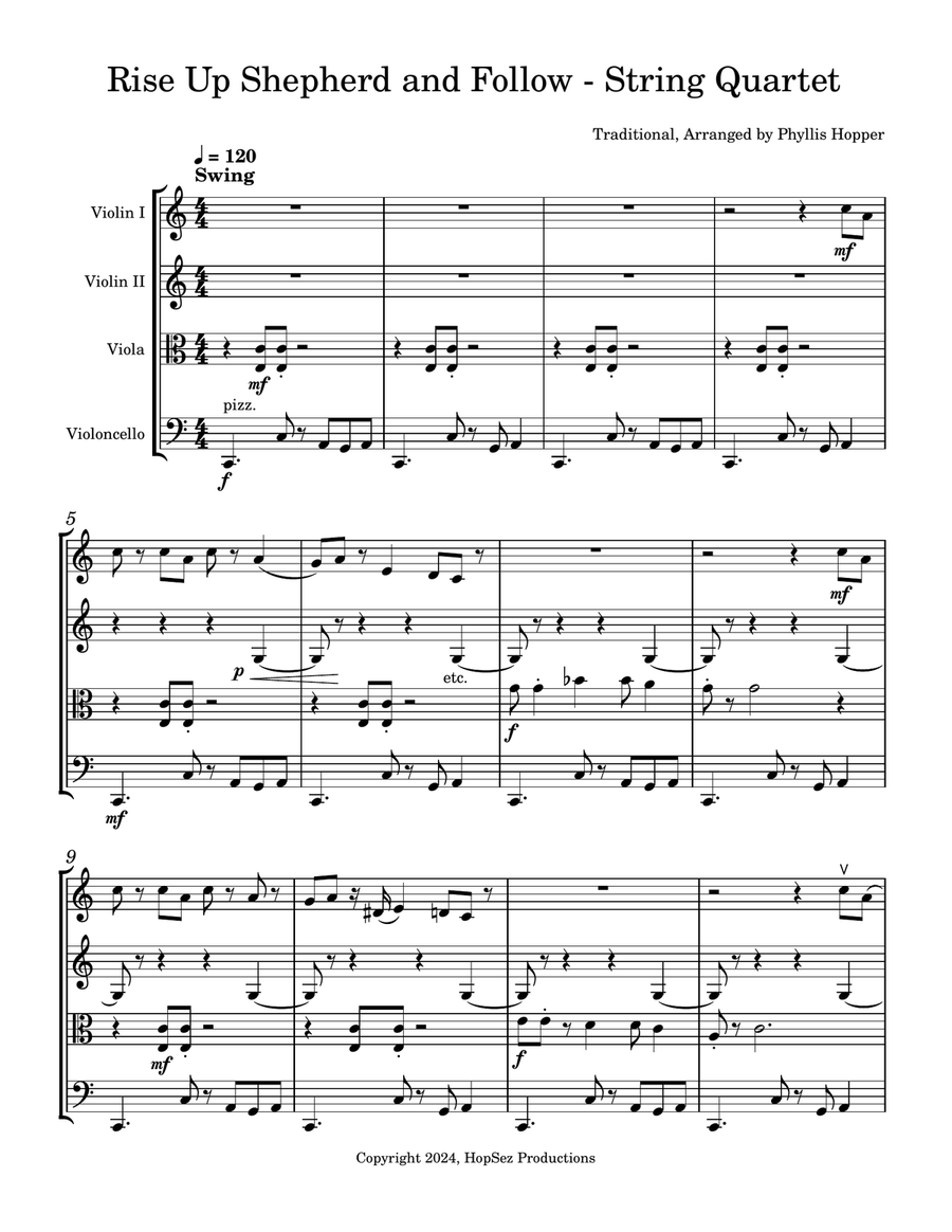Rise Up Shepherd and Follow - String Quartet String Quartet scores gallery preview page 1