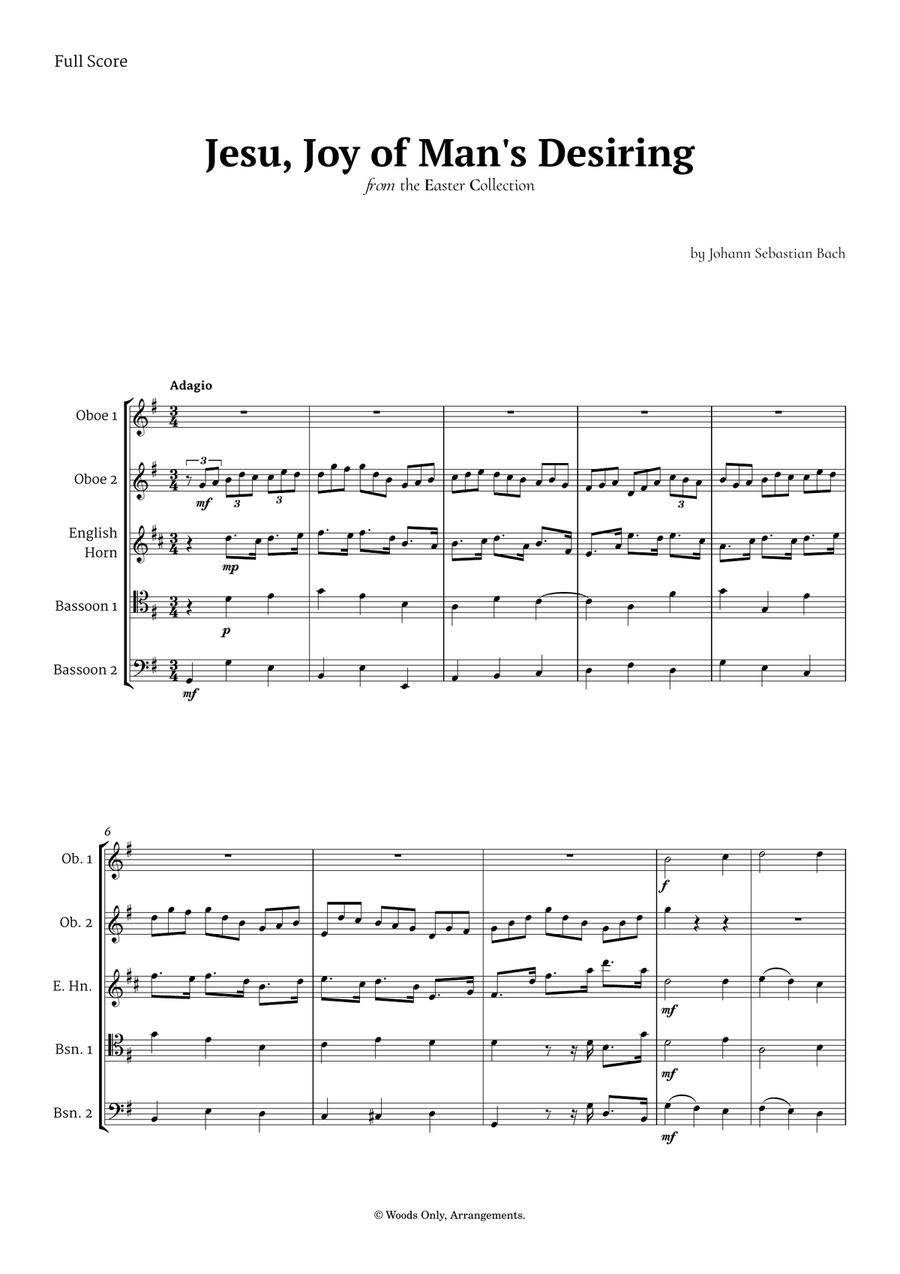 Jesu, Joy of Man's Desiring by Bach for Double Reed Quintet Woodwind Quintet scores gallery preview page 1
