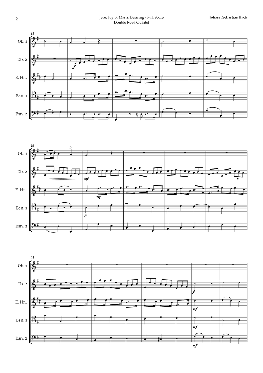 Jesu, Joy of Man's Desiring by Bach for Double Reed Quintet Woodwind Quintet scores gallery preview page 2