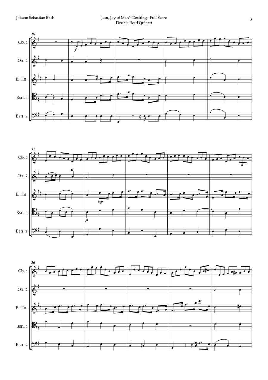 Jesu, Joy of Man's Desiring by Bach for Double Reed Quintet Woodwind Quintet scores gallery preview page 3