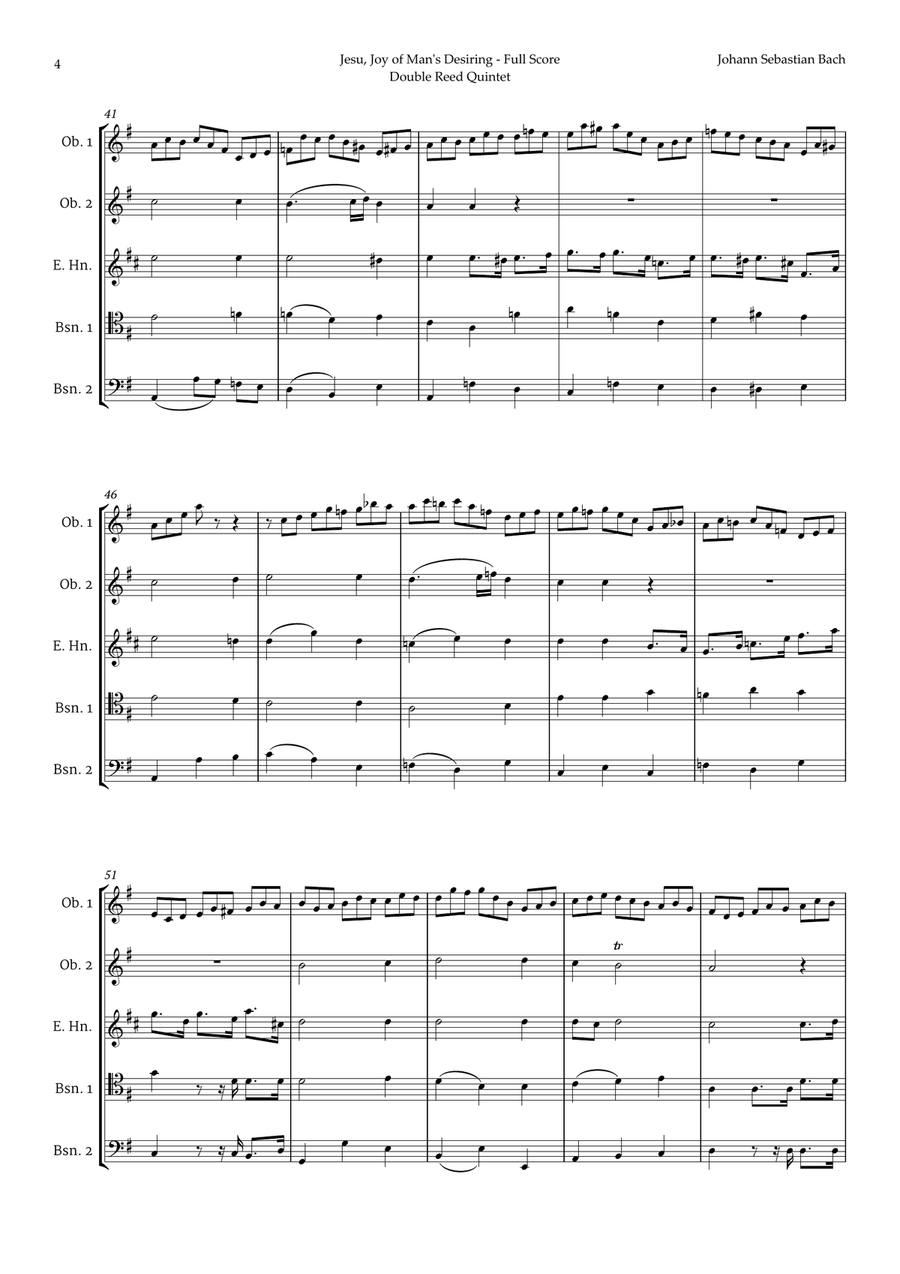Jesu, Joy of Man's Desiring by Bach for Double Reed Quintet Woodwind Quintet scores gallery preview page 4