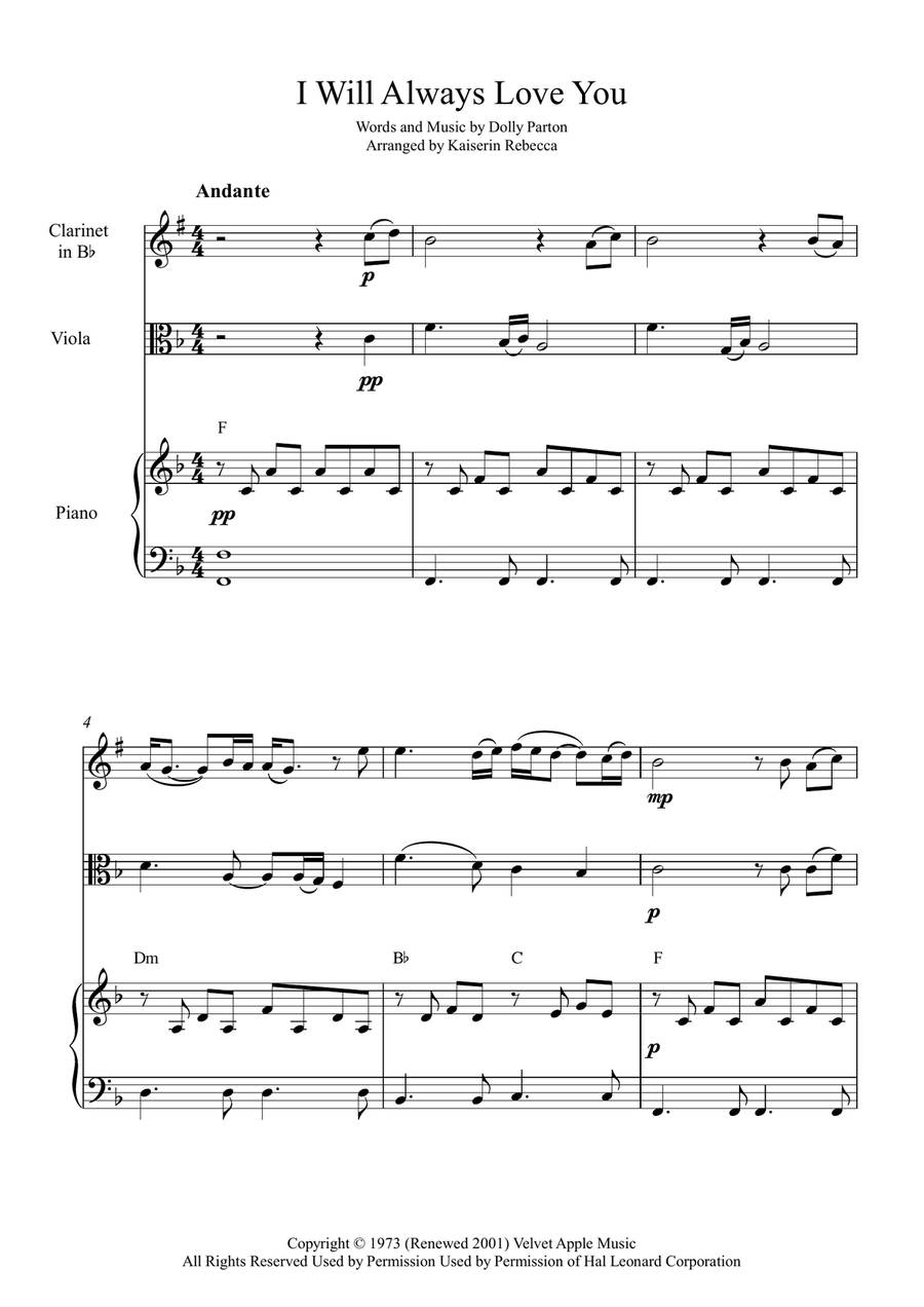 I Will Always Love You I Will Always Love You B-Flat Clarinet scores gallery preview page 1