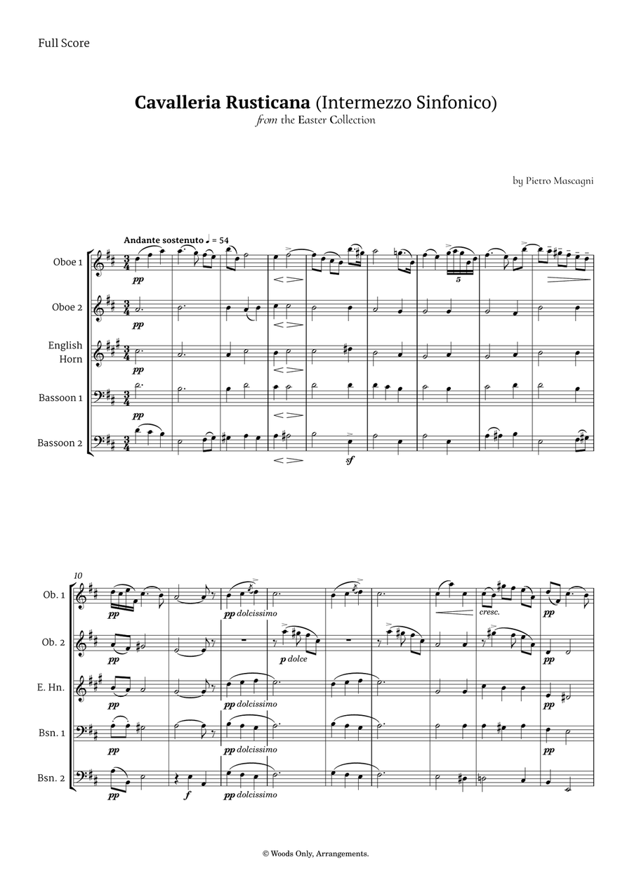 Intermezzo Sinfonico by Pietro Mascagni for Double Reed Quintet Woodwind Quintet scores gallery preview page 1