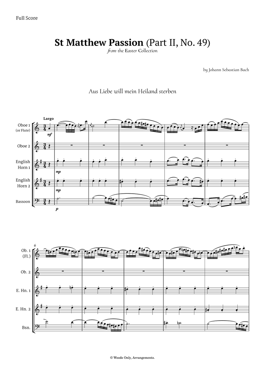 Aus Liebe will mein Heiland sterben by Bach for Double Reed Quintet Woodwind Quintet scores gallery preview page 1