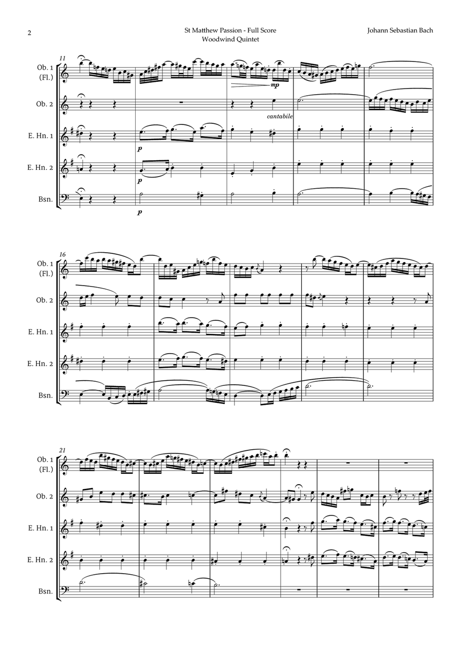 Aus Liebe will mein Heiland sterben by Bach for Double Reed Quintet Woodwind Quintet scores gallery preview page 2