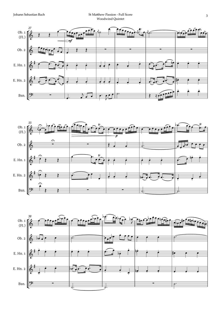 Aus Liebe will mein Heiland sterben by Bach for Double Reed Quintet Woodwind Quintet scores gallery preview page 3