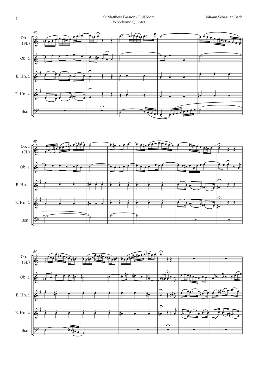 Aus Liebe will mein Heiland sterben by Bach for Double Reed Quintet Woodwind Quintet scores gallery preview page 4