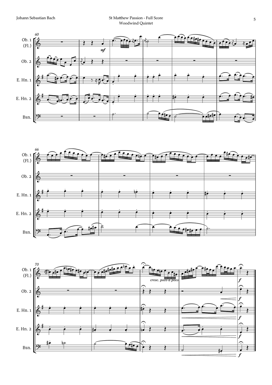 Aus Liebe will mein Heiland sterben by Bach for Double Reed Quintet Woodwind Quintet scores gallery preview page 5
