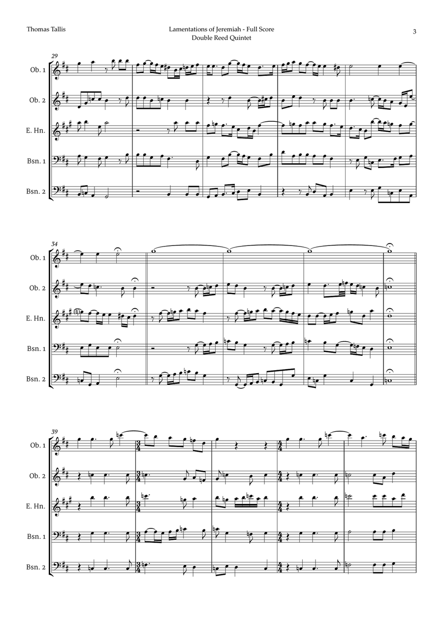 Lamentations of Jeremiah by Thomas Tallis for Double Reed Quintet Woodwind Quintet scores gallery preview page 3