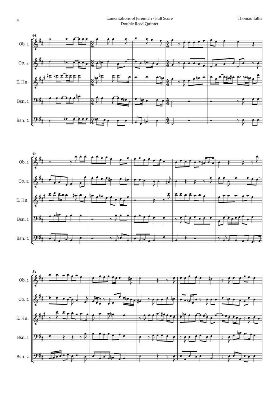 Lamentations of Jeremiah by Thomas Tallis for Double Reed Quintet Woodwind Quintet scores gallery preview page 4