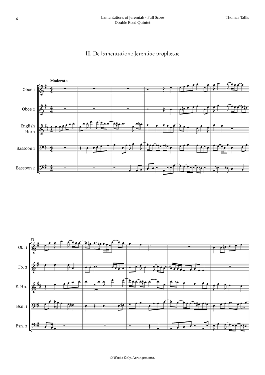 Lamentations of Jeremiah by Thomas Tallis for Double Reed Quintet Woodwind Quintet scores gallery preview page 6