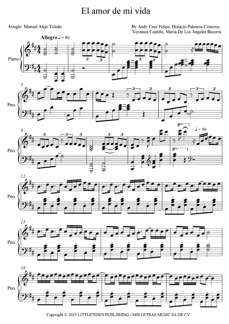 El Amor De Mi Vida Piano Solo scores gallery preview page 1