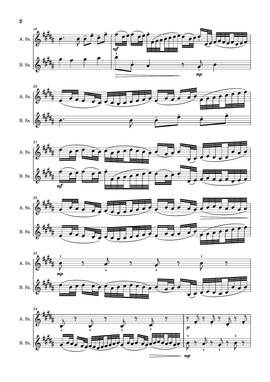 Canon in D Major, P.37; T.337. Arranged for Alto and Baritone Saxophone. Woodwind Duet scores gallery preview page 2