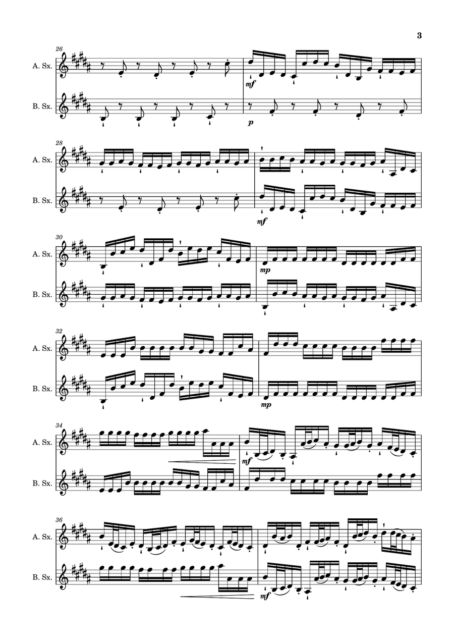 Canon in D Major, P.37; T.337. Arranged for Alto and Baritone Saxophone. Woodwind Duet scores gallery preview page 3