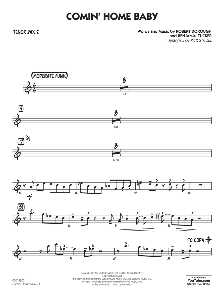 Comin' Home Baby (arr. Rick Stitzel) - Tenor Sax 2 Jazz Ensemble scores gallery preview page 1