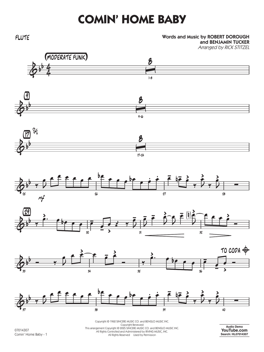 Comin' Home Baby (arr. Rick Stitzel) - Flute Jazz Ensemble scores gallery preview page 1