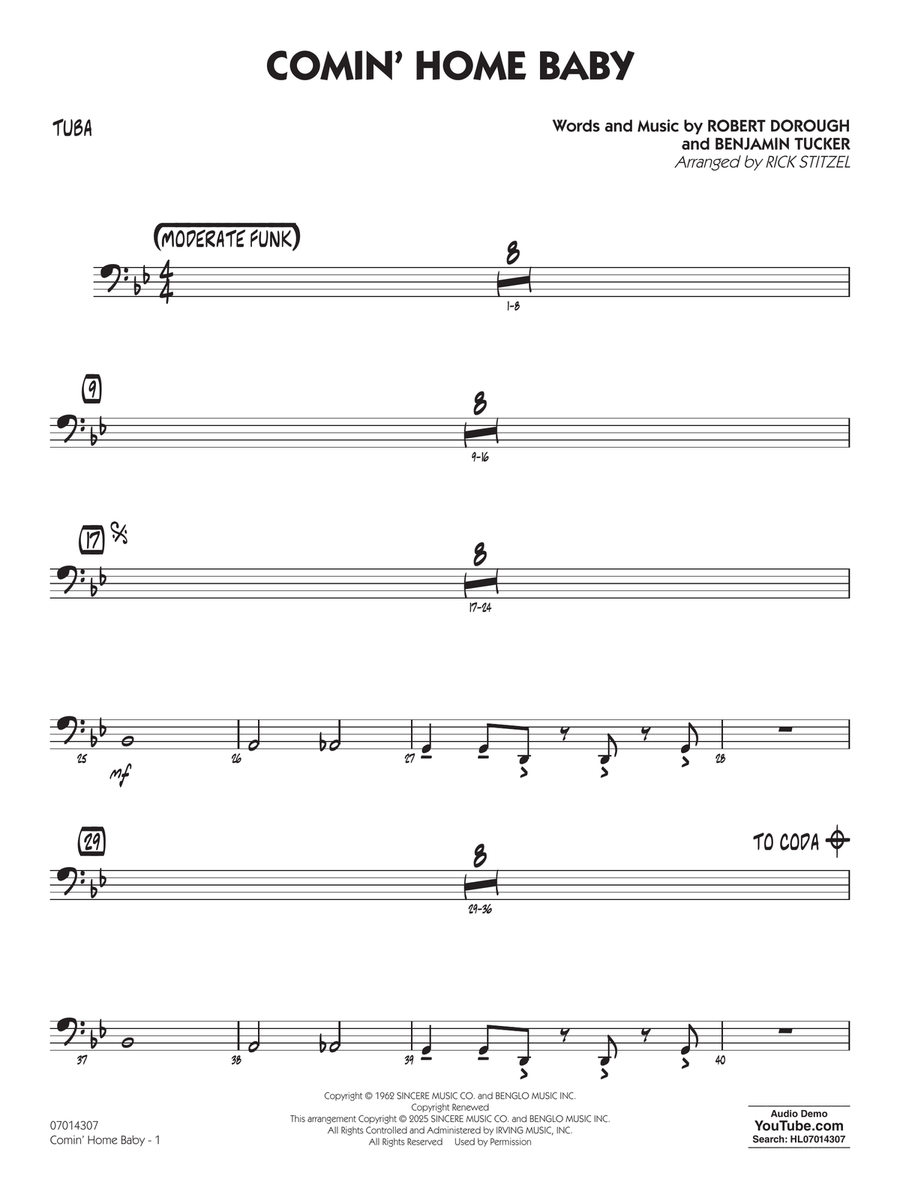 Comin' Home Baby (arr. Rick Stitzel) - Tuba Jazz Ensemble scores gallery preview page 1
