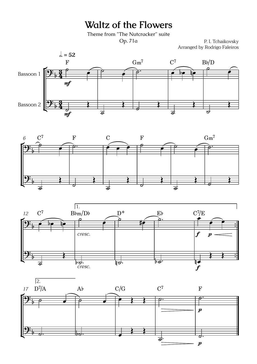 Waltz of the Flowers (2 bassoons) - for beginners (with chords) Woodwind Duet scores gallery preview page 1
