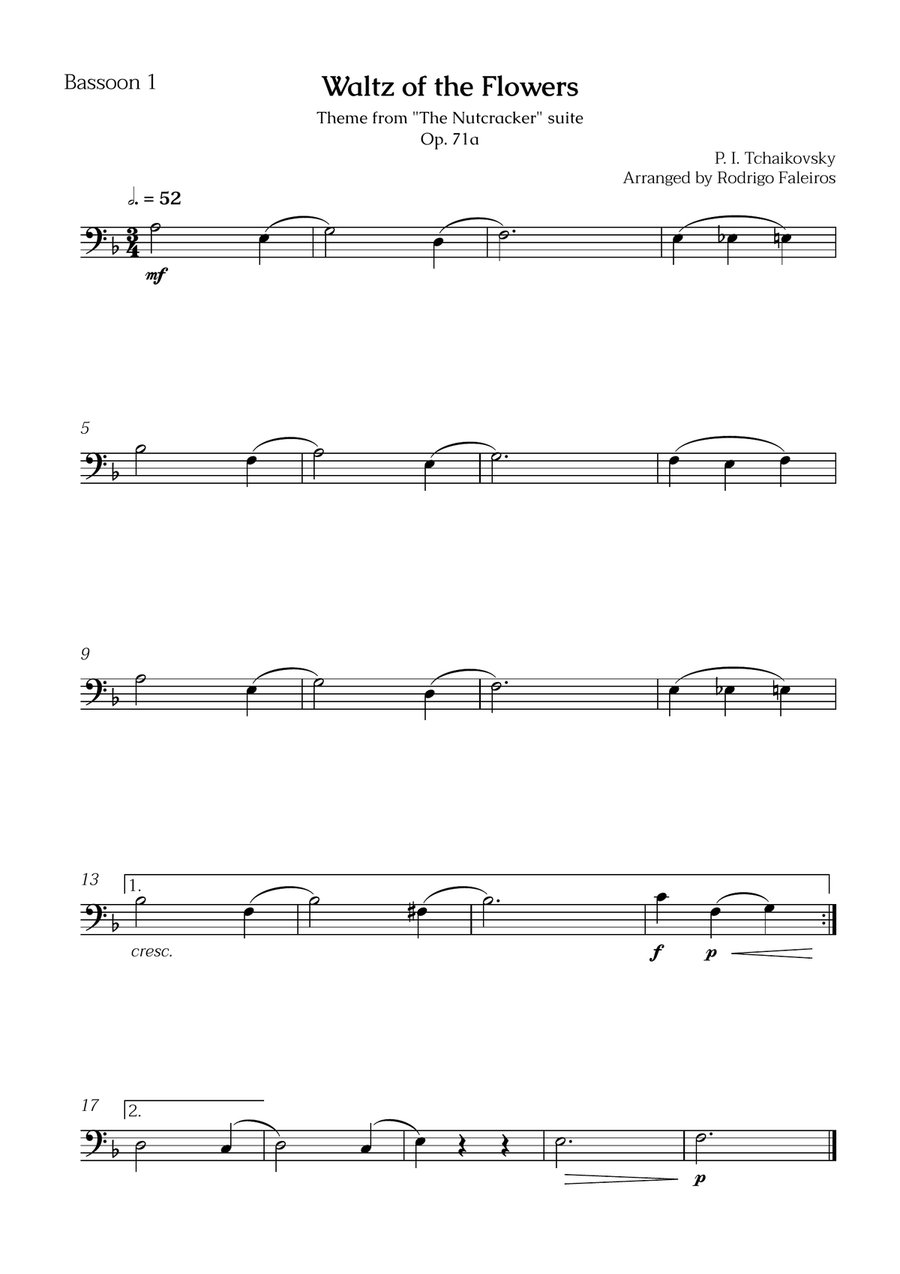 Waltz of the Flowers (2 bassoons) - for beginners (with chords) Woodwind Duet scores gallery preview page 2