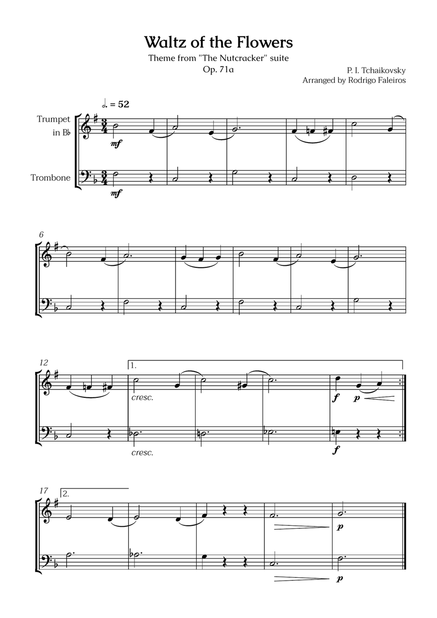 Waltz of the Flowers (trumpet and trombone) - for beginners Brass Duet scores gallery preview page 1