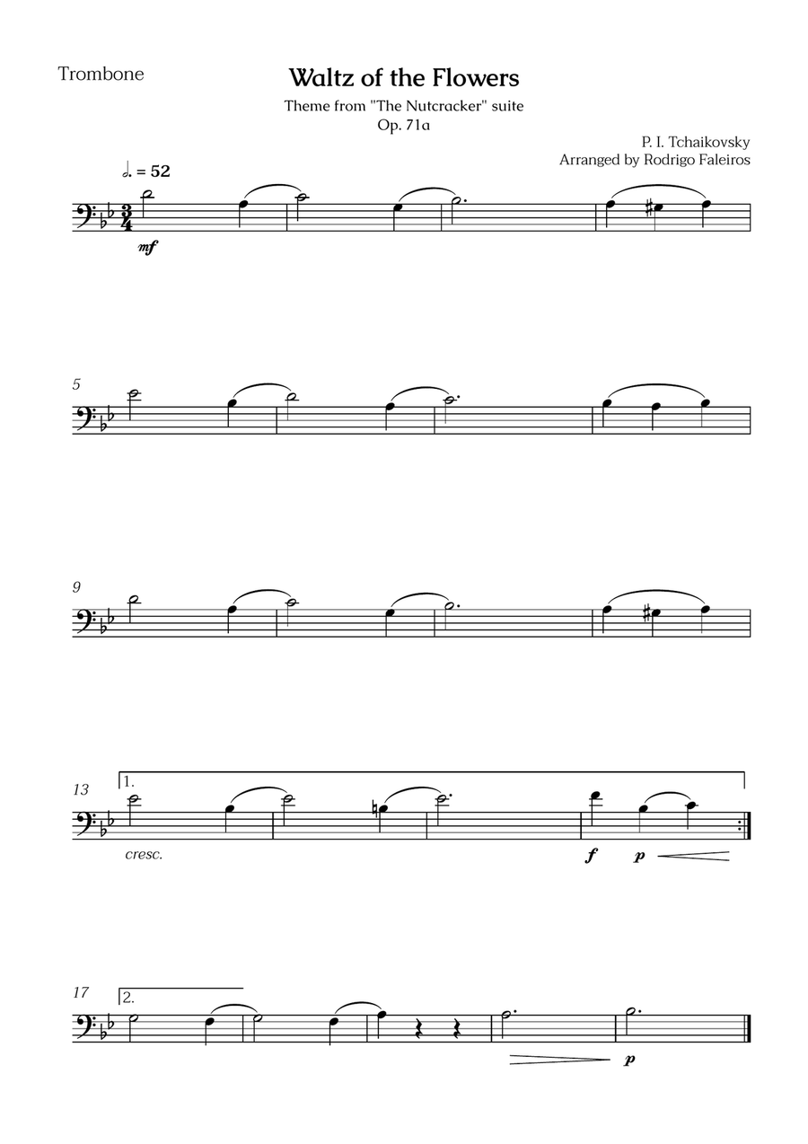 Waltz of the Flowers (trombone and tuba) - for beginners (with chords) Brass Duet scores gallery preview page 2