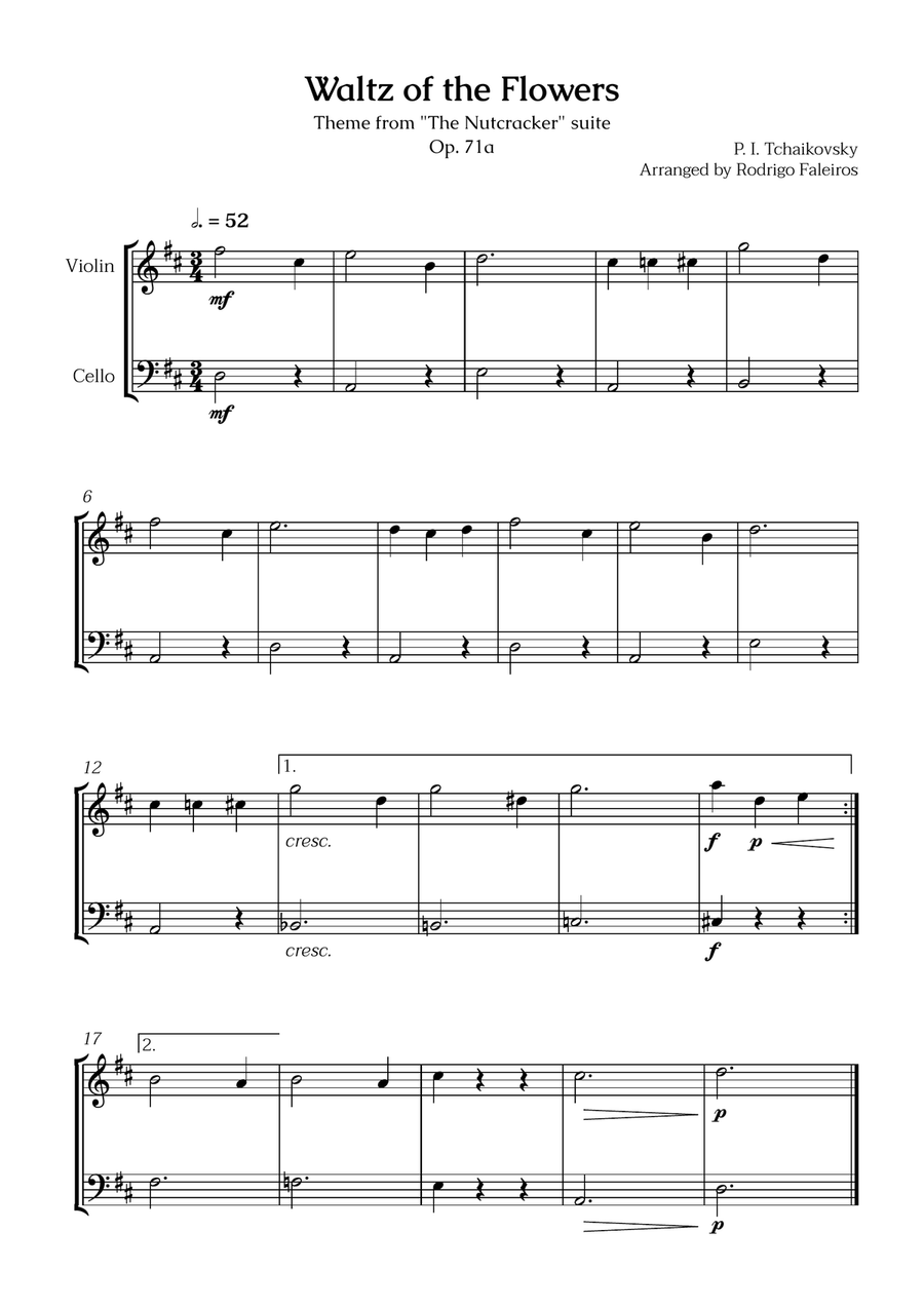 Waltz of the Flowers (violin and cello) - for beginners String Duet scores gallery preview page 1