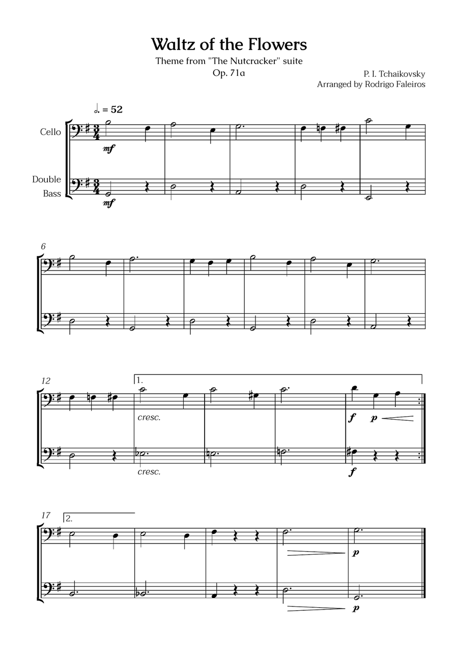 Waltz of the Flowers (cello and double bass) - for beginners String Duet scores gallery preview page 1