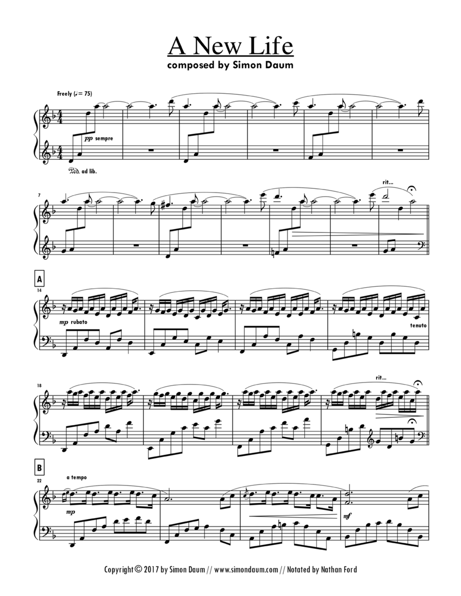 A New Life A New Life Piano Solo scores gallery preview page 1