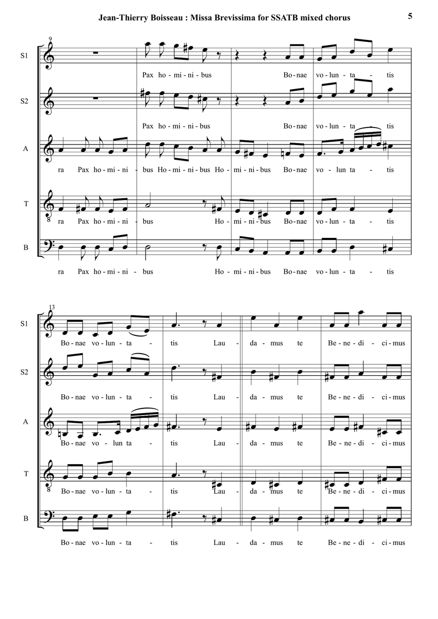 Missa Brevissima for SSATB mixed chorus Divisi scores gallery preview page 5
