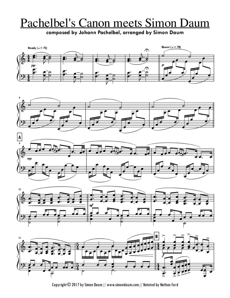 Pachelbels Canon Meets Simon Daum Piano Solo scores gallery preview page 1