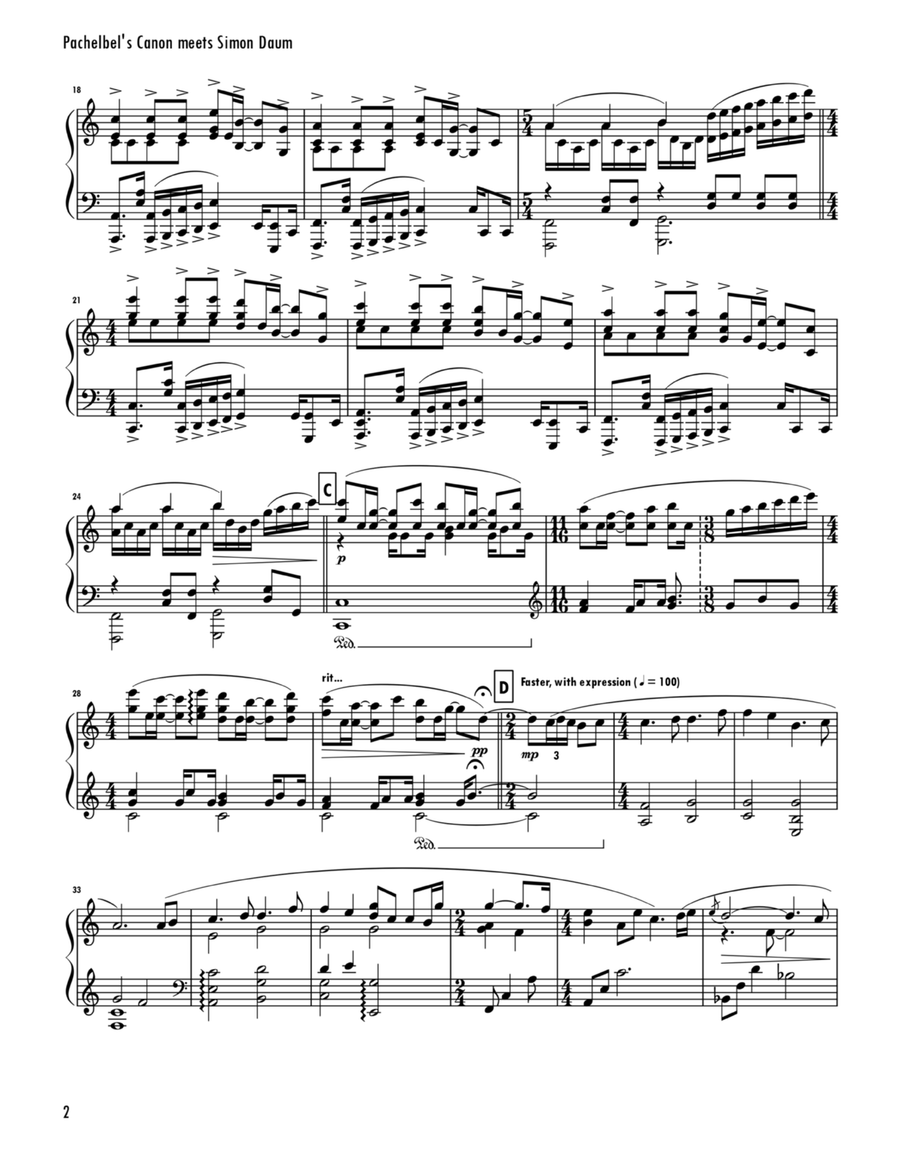 Pachelbels Canon Meets Simon Daum Piano Solo scores gallery preview page 2