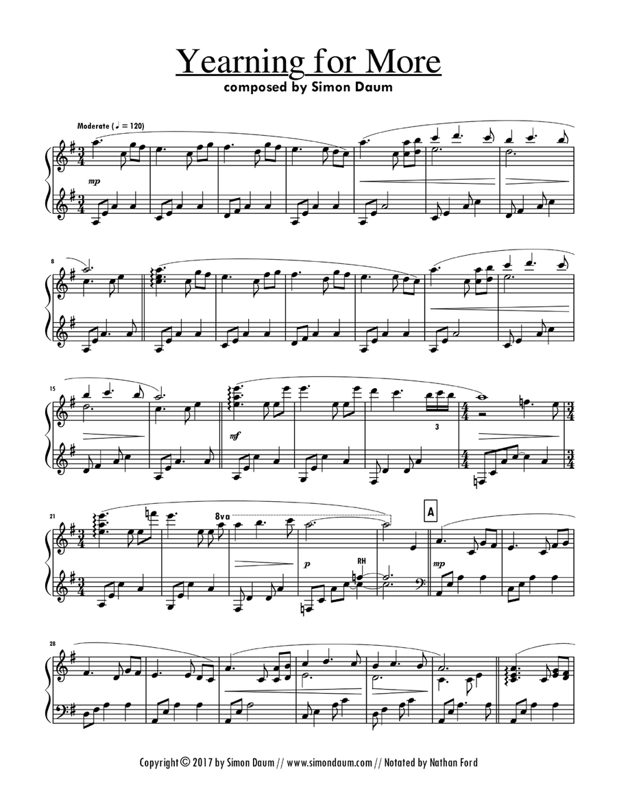 Yearning for More Yearning for More Piano Solo scores gallery preview page 1