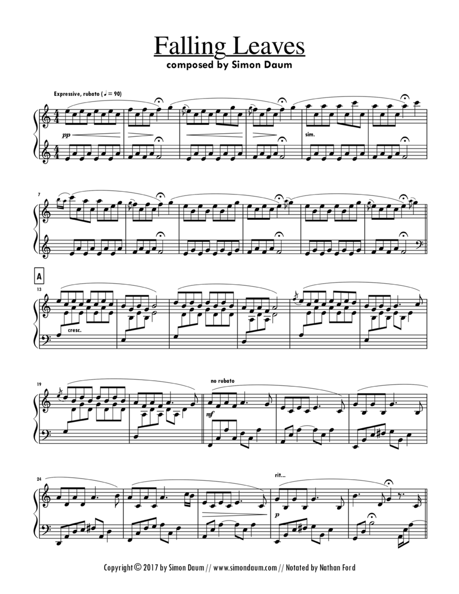 Falling Leaves Falling Leaves Piano Solo scores gallery preview page 1