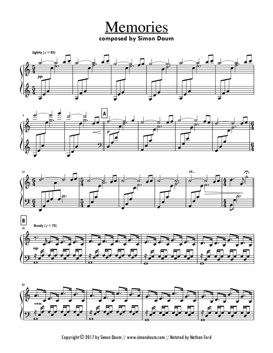 Memories Memories Piano Solo scores gallery preview page 1